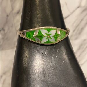 Elegant Green Mother of Pearl Alpaca Mexico and Silver Women's Bracelet
